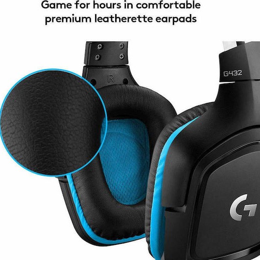 Logitech G432 7.1 Over Ear Gaming Headset με σύνδεση 3.5mm / USB Μπλε