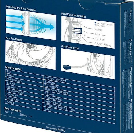 Arctic P12 Pressure Optimised Case Fan 120mm με Σύνδεση 3-Pin