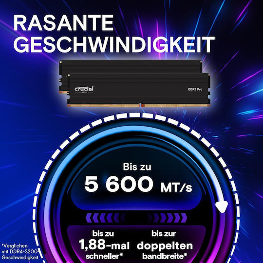Crucial Pro DDR5 96GB RAM με 2x48GB Modules και Ταχύτητα 5600 για Desktop