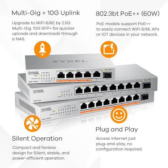 Zyxel XMG-105HP Unmanaged L2 PoE+ Switch με 5 Θύρες Ethernet